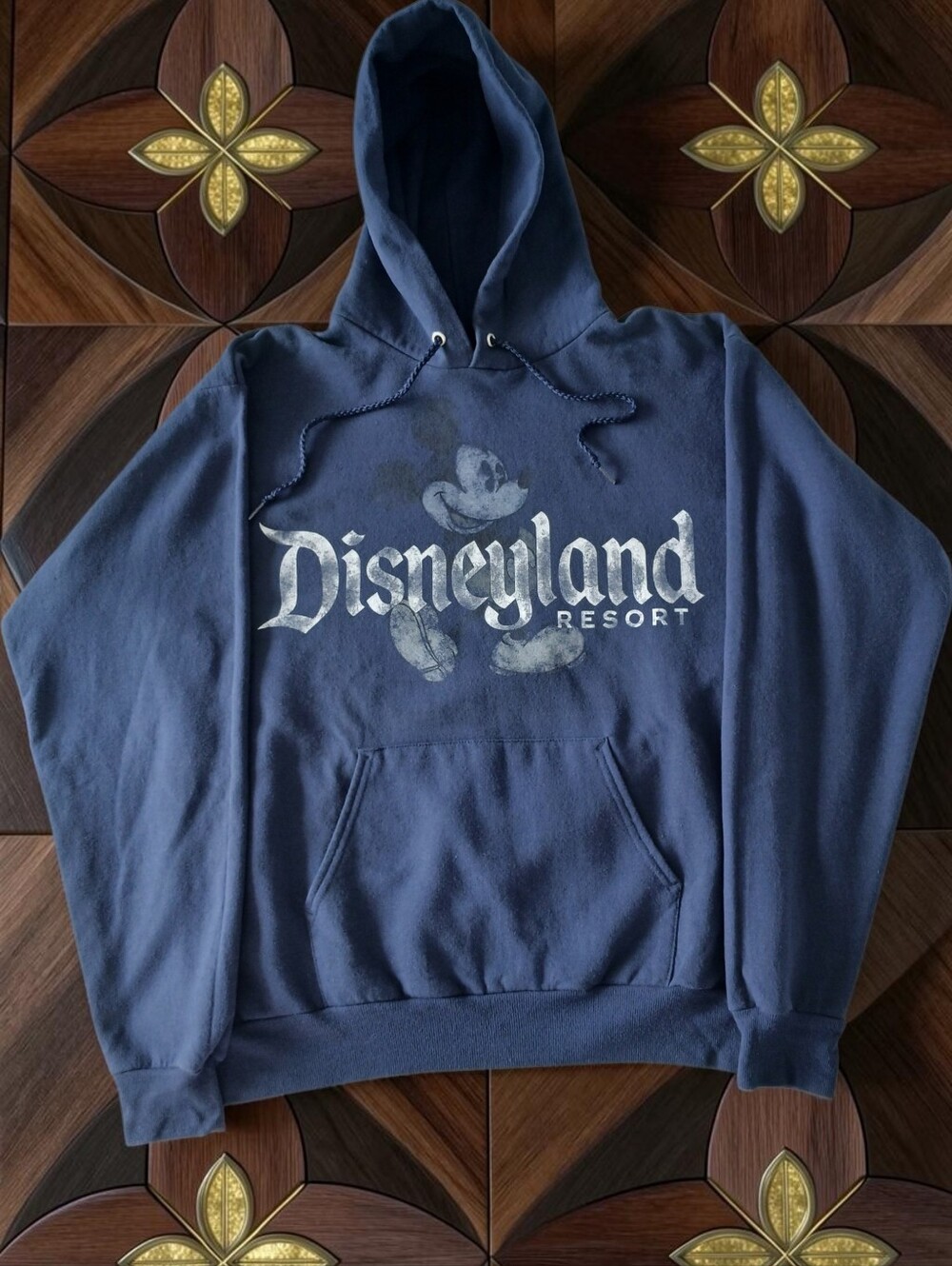 Disney Resort Navy Blue Pullover Hoodie with Kangaroo Pocket Cotton Blend